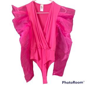 Fuchsia Ruffle Sleeve Bodysuit